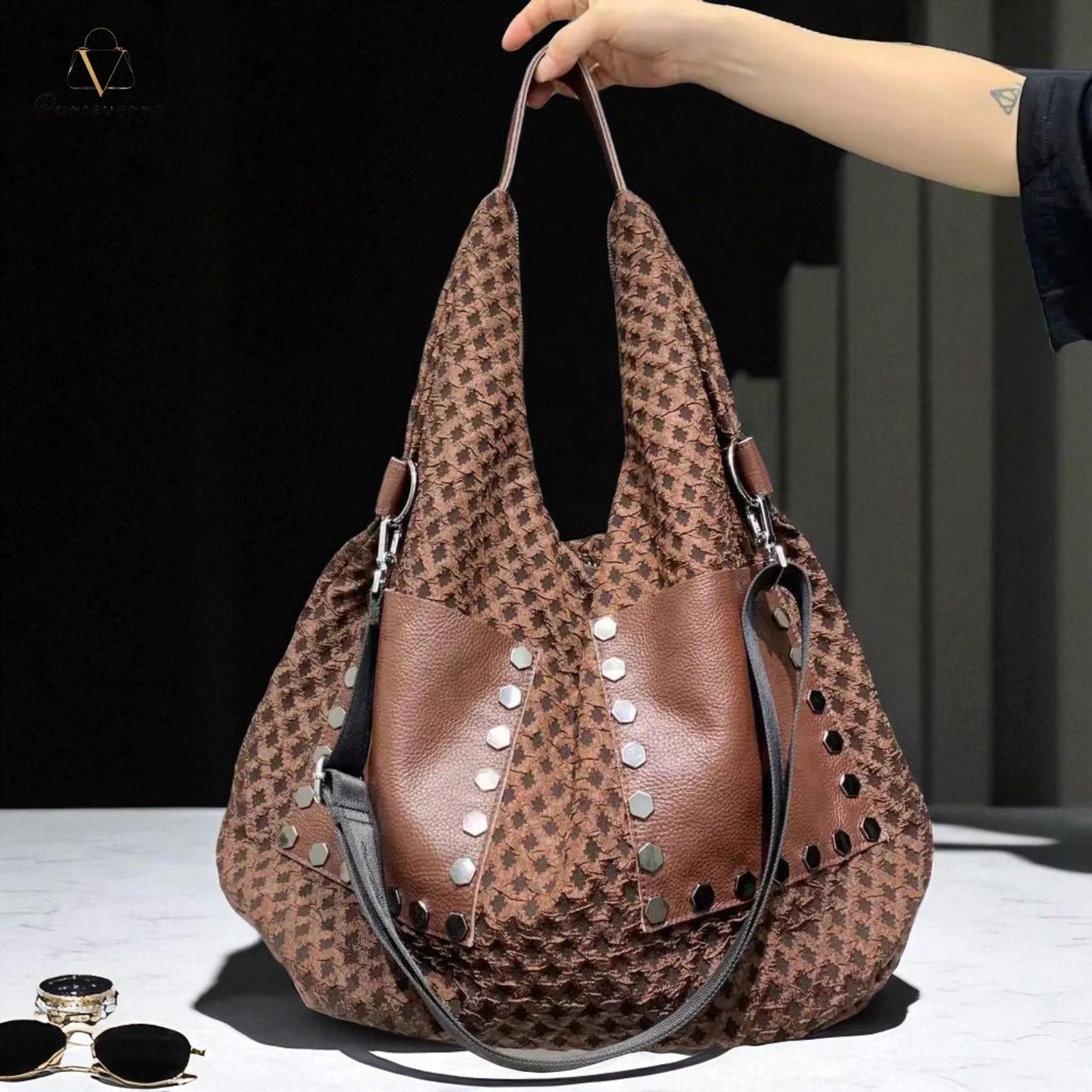 handmade leather shoulder bag: large brown sling tote, travel handbag handmade leather shoulder bag: large brown sling tote, travel handbag