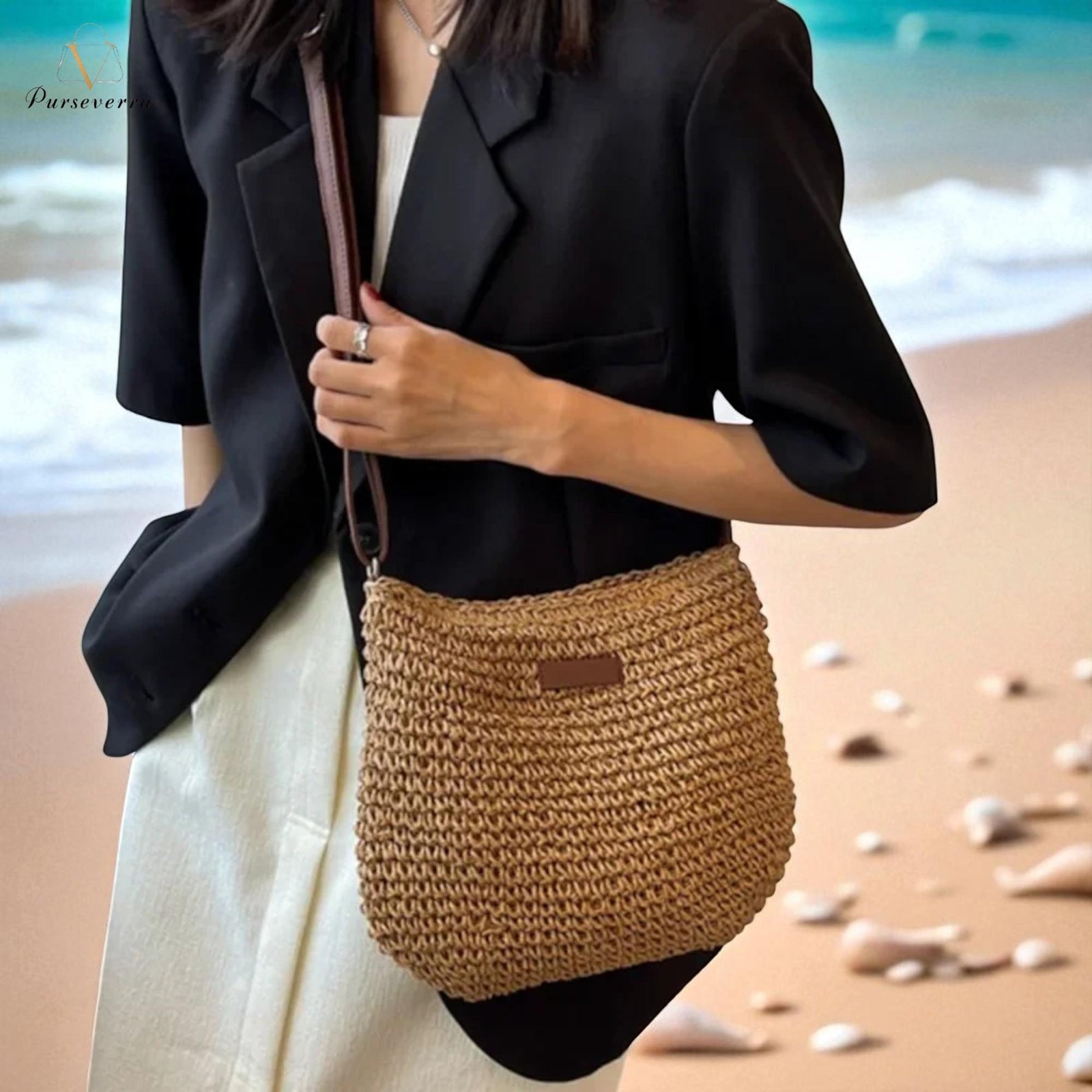 woven straw crossbody bag: summer beach satchel woven straw crossbody bag: summer beach satchel