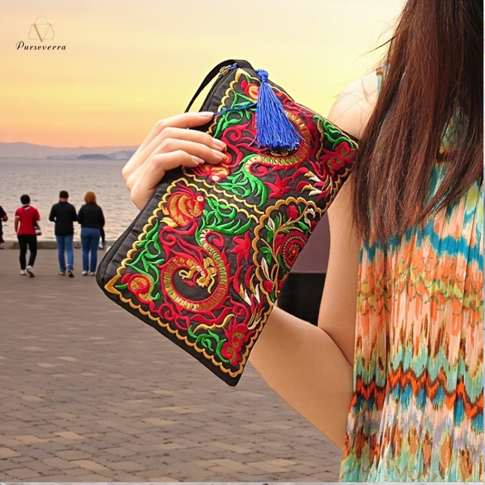 embroidered floral clutch: elegant zipper evening purse, halloween bag embroidered floral clutch: elegant zipper evening purse, halloween bag