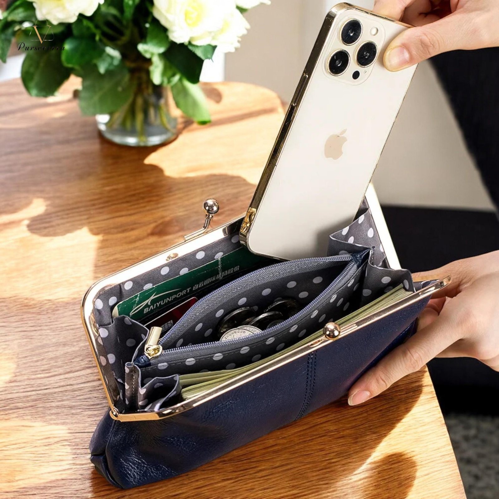 black leather clutch purse: vintage clip evening bag with card slots black leather clutch purse: vintage clip evening bag with card slots