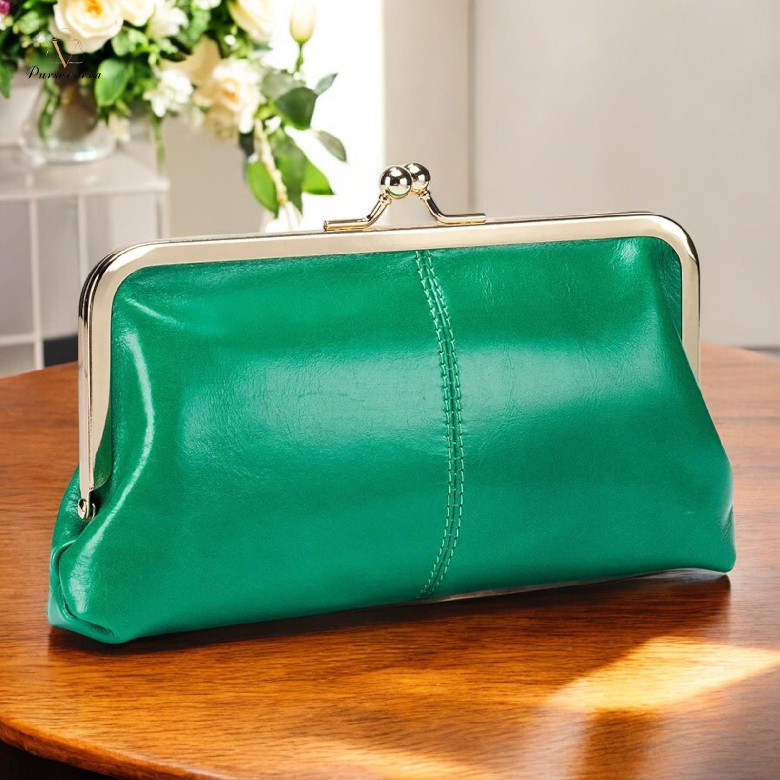 black leather clutch purse: vintage clip evening bag with card slots black leather clutch purse: vintage clip evening bag with card slots