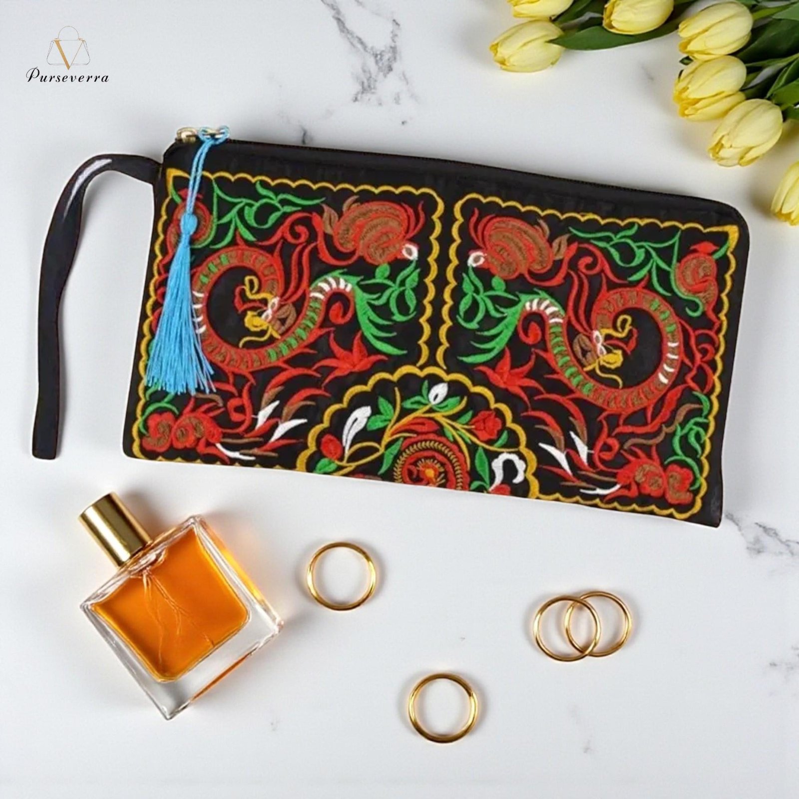 embroidered floral clutch: elegant zipper evening purse, halloween bag embroidered floral clutch: elegant zipper evening purse, halloween bag