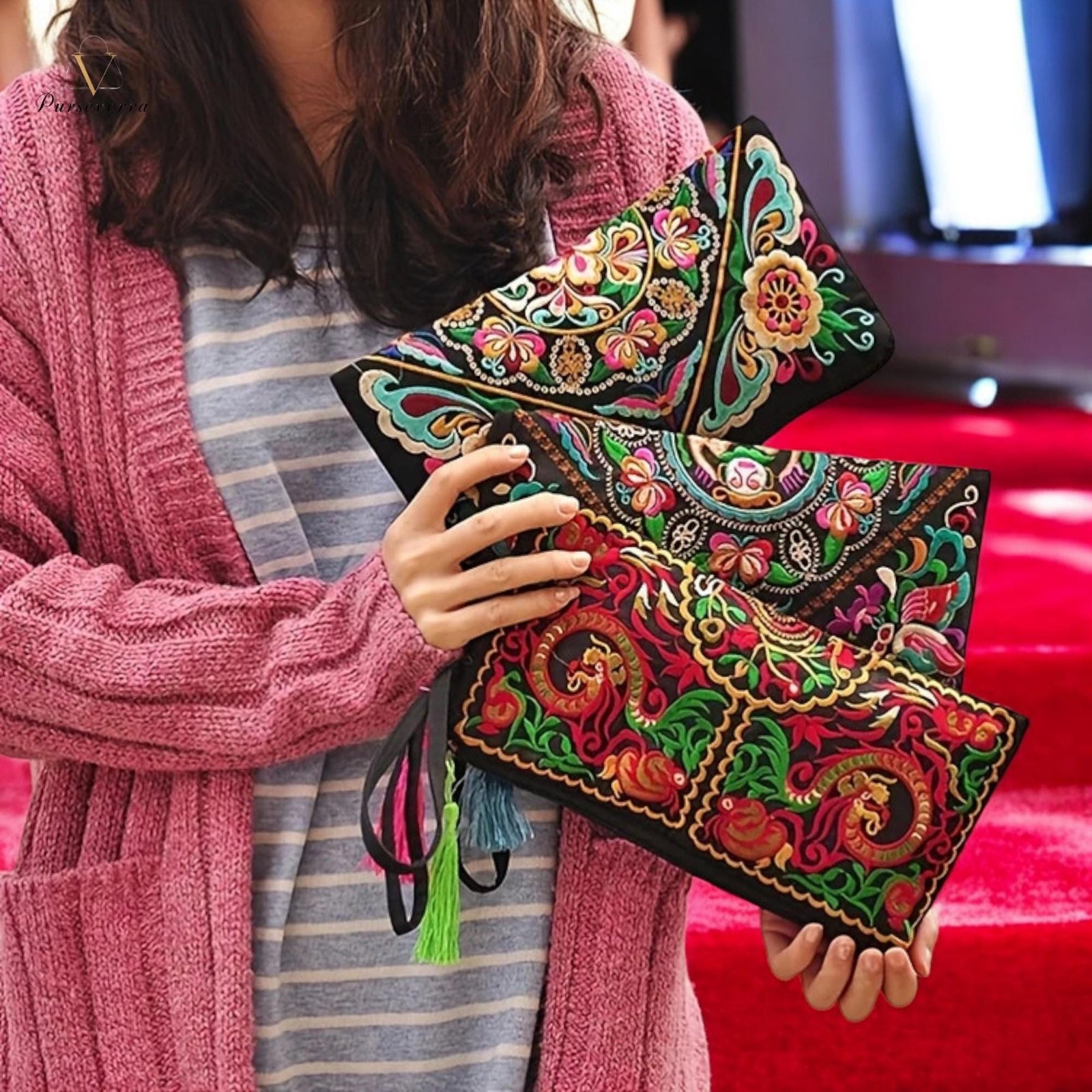 embroidered floral clutch: elegant zipper evening purse, halloween bag embroidered floral clutch: elegant zipper evening purse, halloween bag