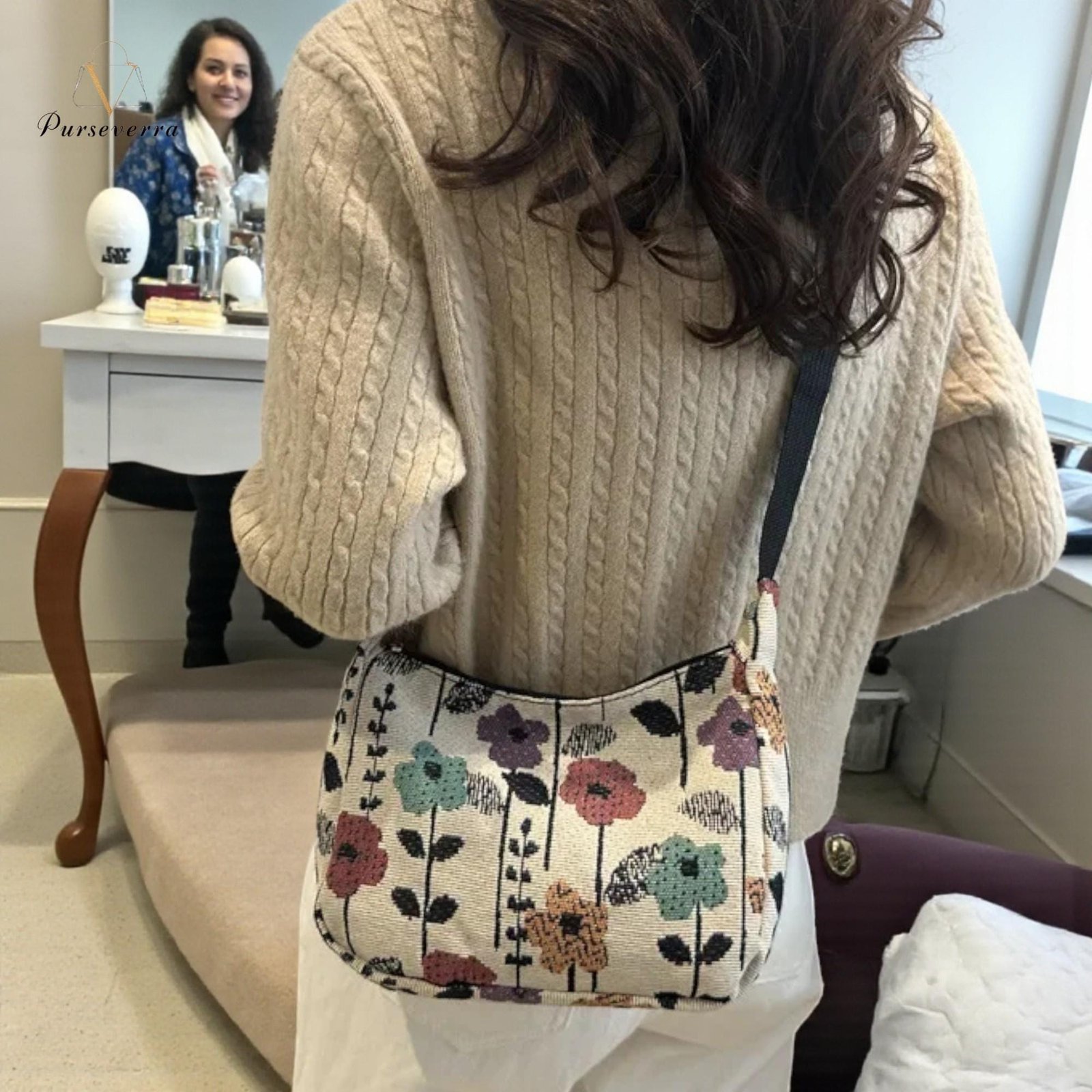 floral embroidered canvas shoulder bag, handmade half moon purse, casual flower handbag for women, travel & everyday bag floral embroidered canvas shoulder bag, handmade half moon purse, casual flower handbag for women, travel & everyday bag