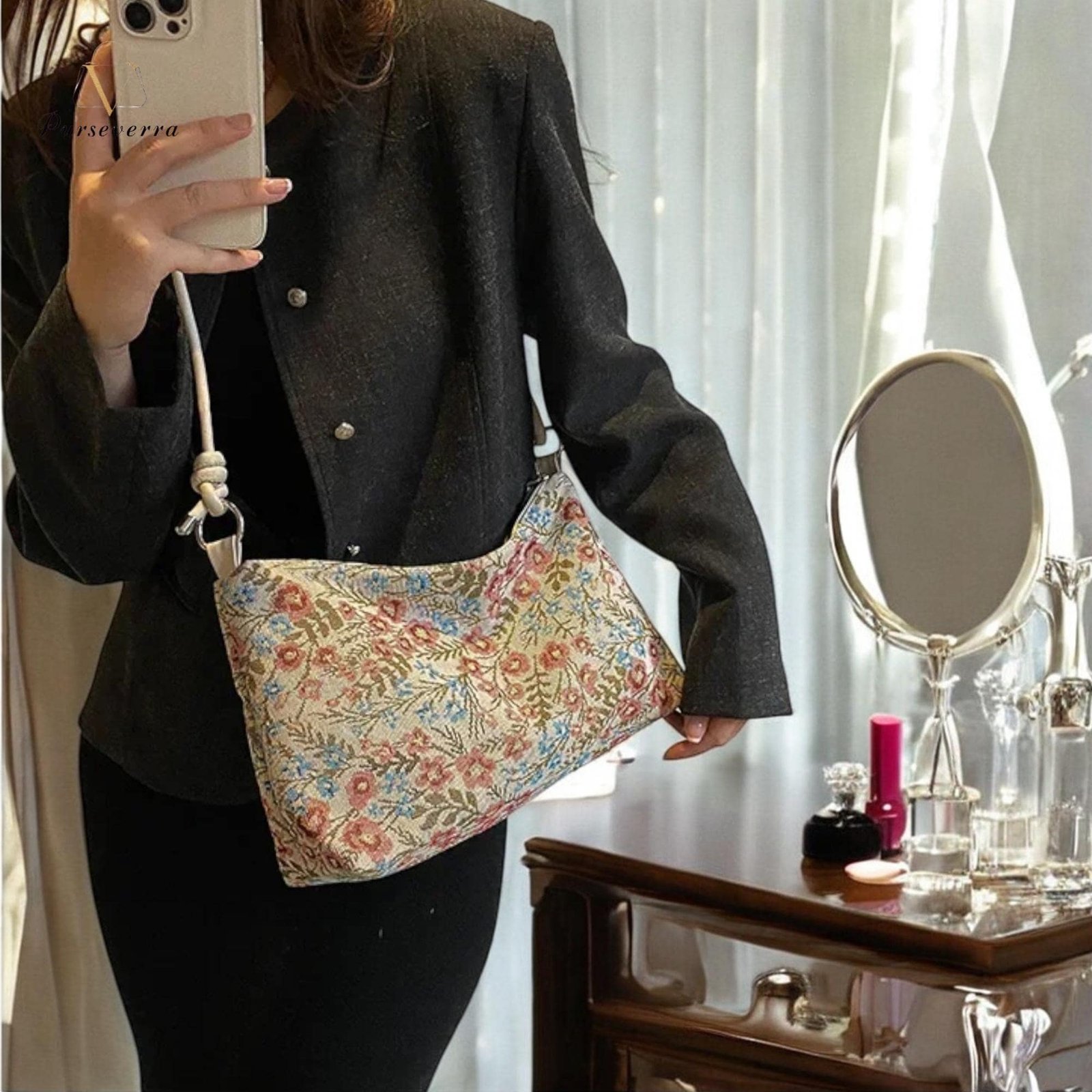 floral embroidered canvas shoulder bag, handmade half moon purse, casual flower handbag for women, travel & everyday bag floral embroidered canvas shoulder bag, handmade half moon purse, casual flower handbag for women, travel & everyday bag