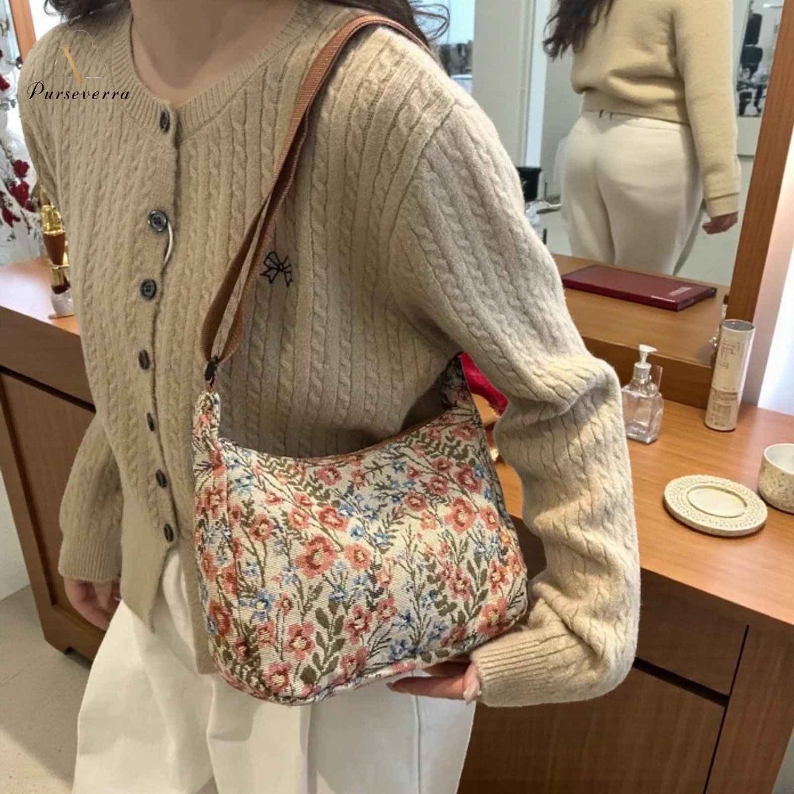 floral embroidered canvas shoulder bag, handmade half moon purse, casual flower handbag for women, travel & everyday bag floral embroidered canvas shoulder bag, handmade half moon purse, casual flower handbag for women, travel & everyday bag