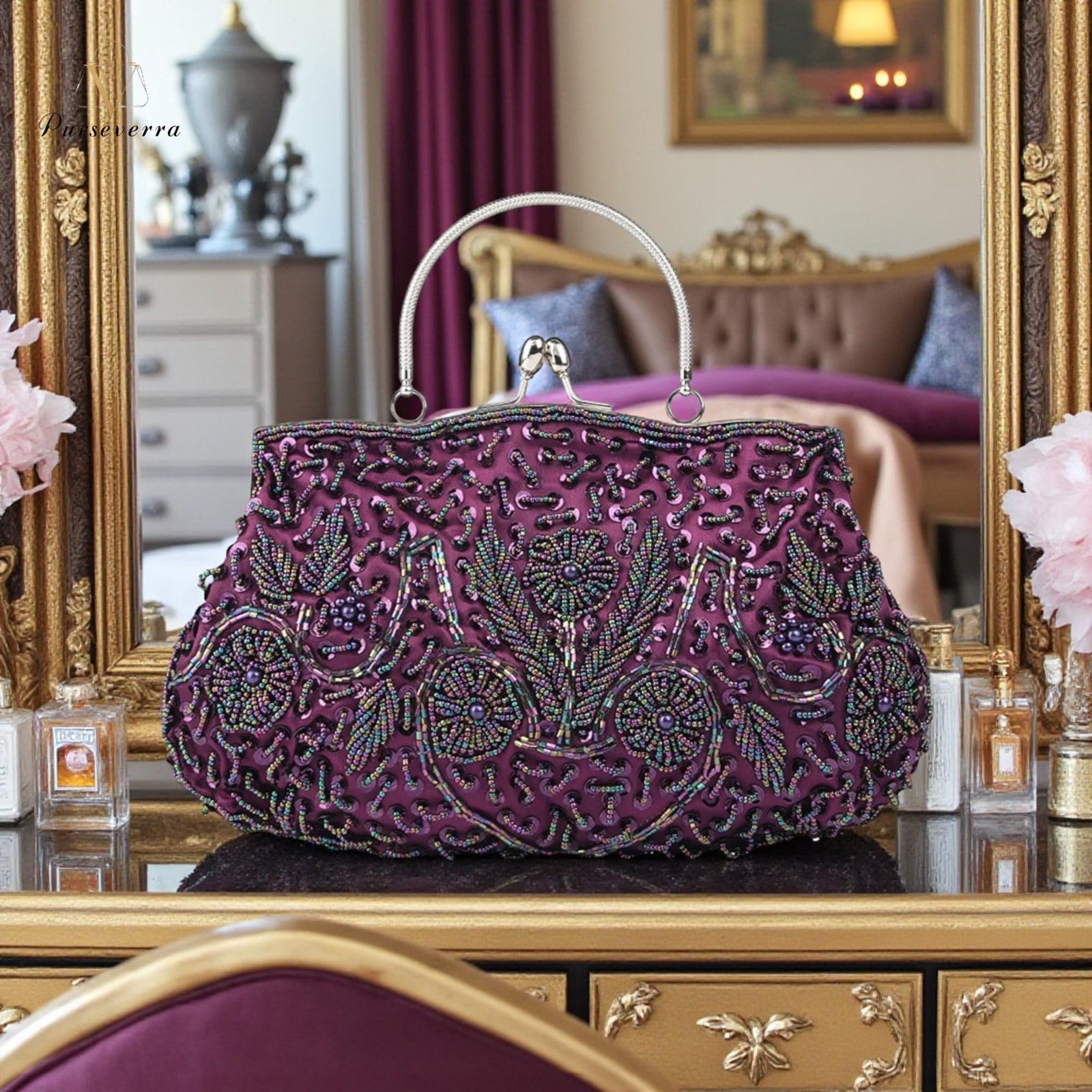 hand beaded floral clutch purse for women | elegant beaded evening bag, wedding party bridesmaid clutch, beaded baguette bag hand beaded floral clutch purse for women | elegant beaded evening bag, wedding party bridesmaid clutch, beaded baguette bag