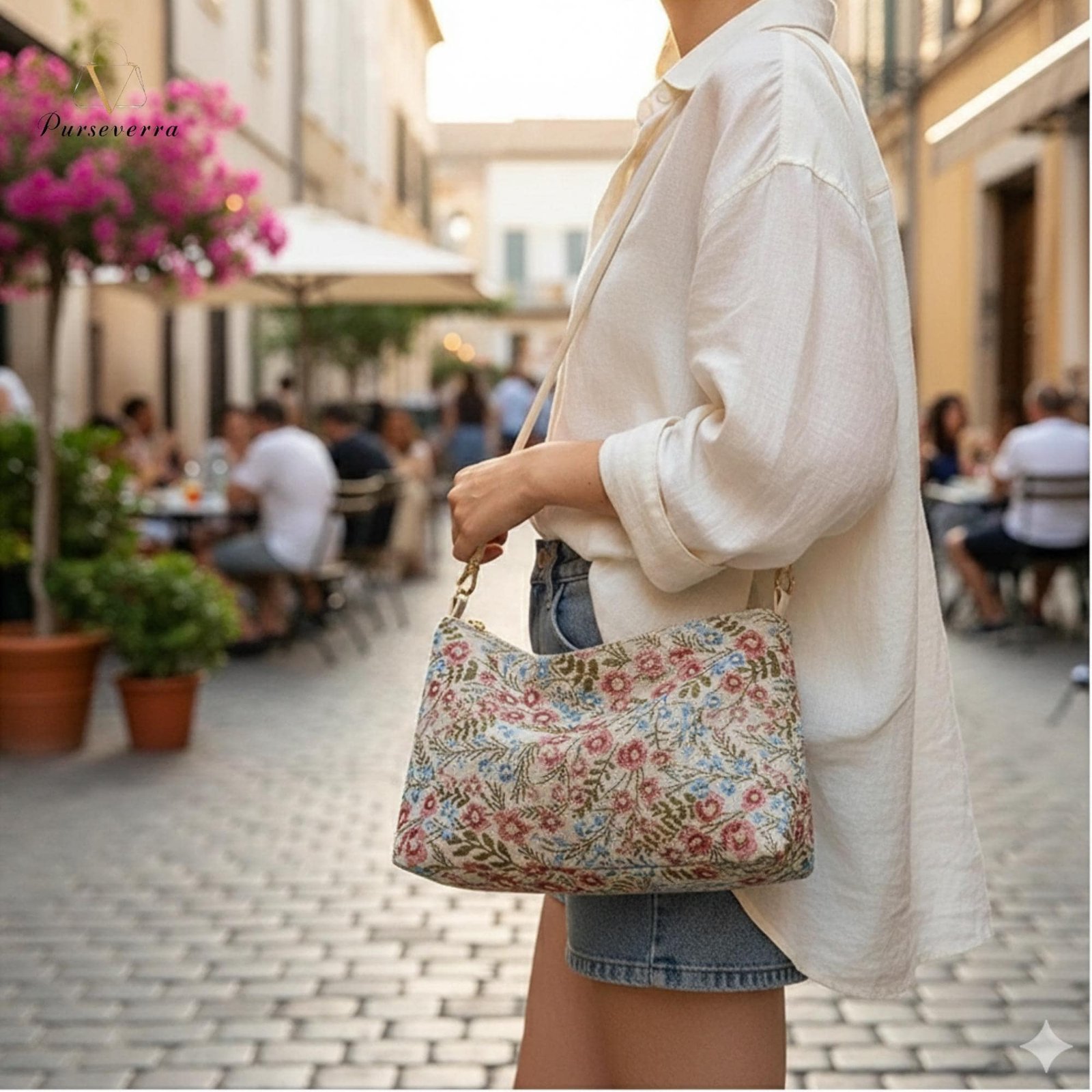 floral embroidered canvas shoulder bag, handmade half moon purse, casual flower handbag for women, travel & everyday bag floral embroidered canvas shoulder bag, handmade half moon purse, casual flower handbag for women, travel & everyday bag